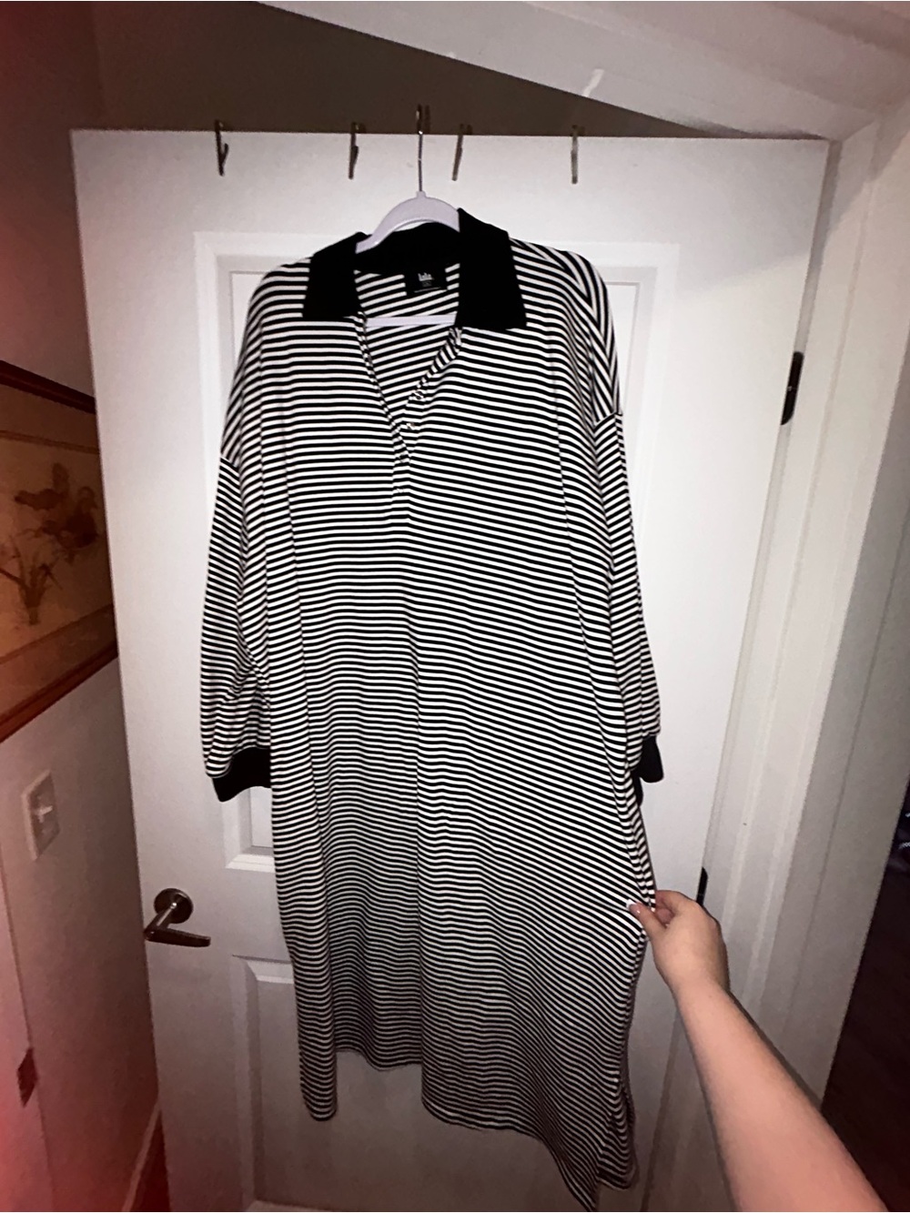 Dressed in LALA Striped Polo Dress with Contrast Collar